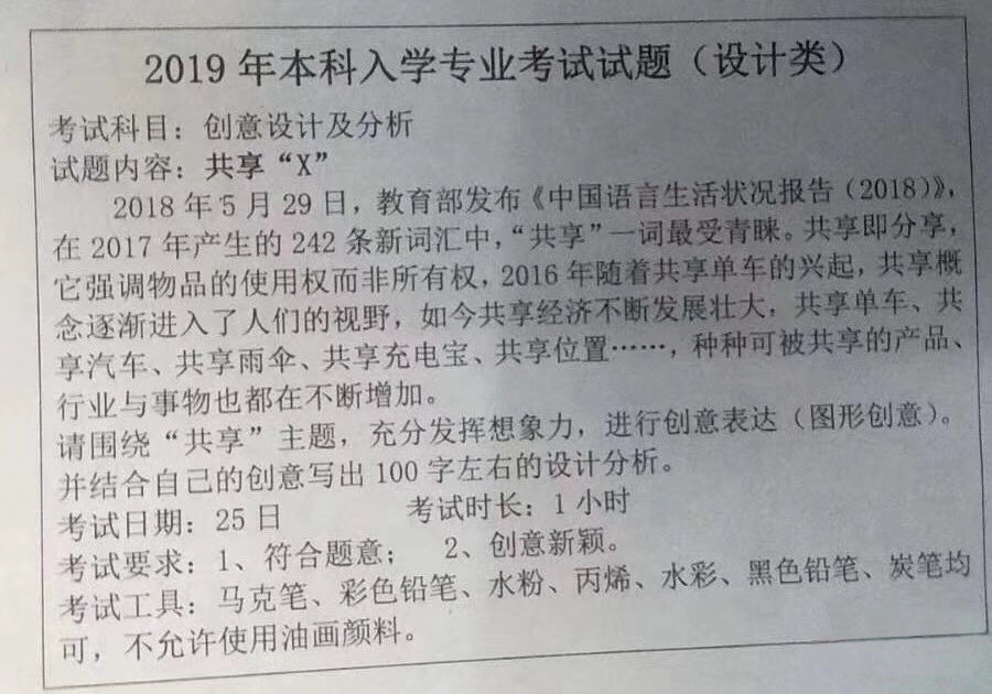 天津美术学院2019年设计类校考考题